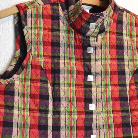 Plaid Lightweight Quilted Mock‎ Neck Vest Snap Closure Pockets Size LARGE - Picture 2 of 10